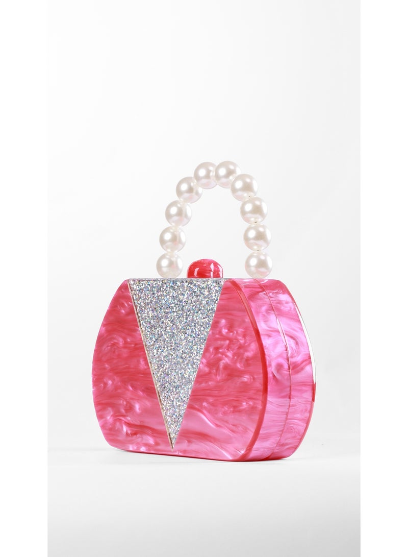 كيفيلي حقيبة كلتش وردية بمقبض لؤلؤي - Image 2